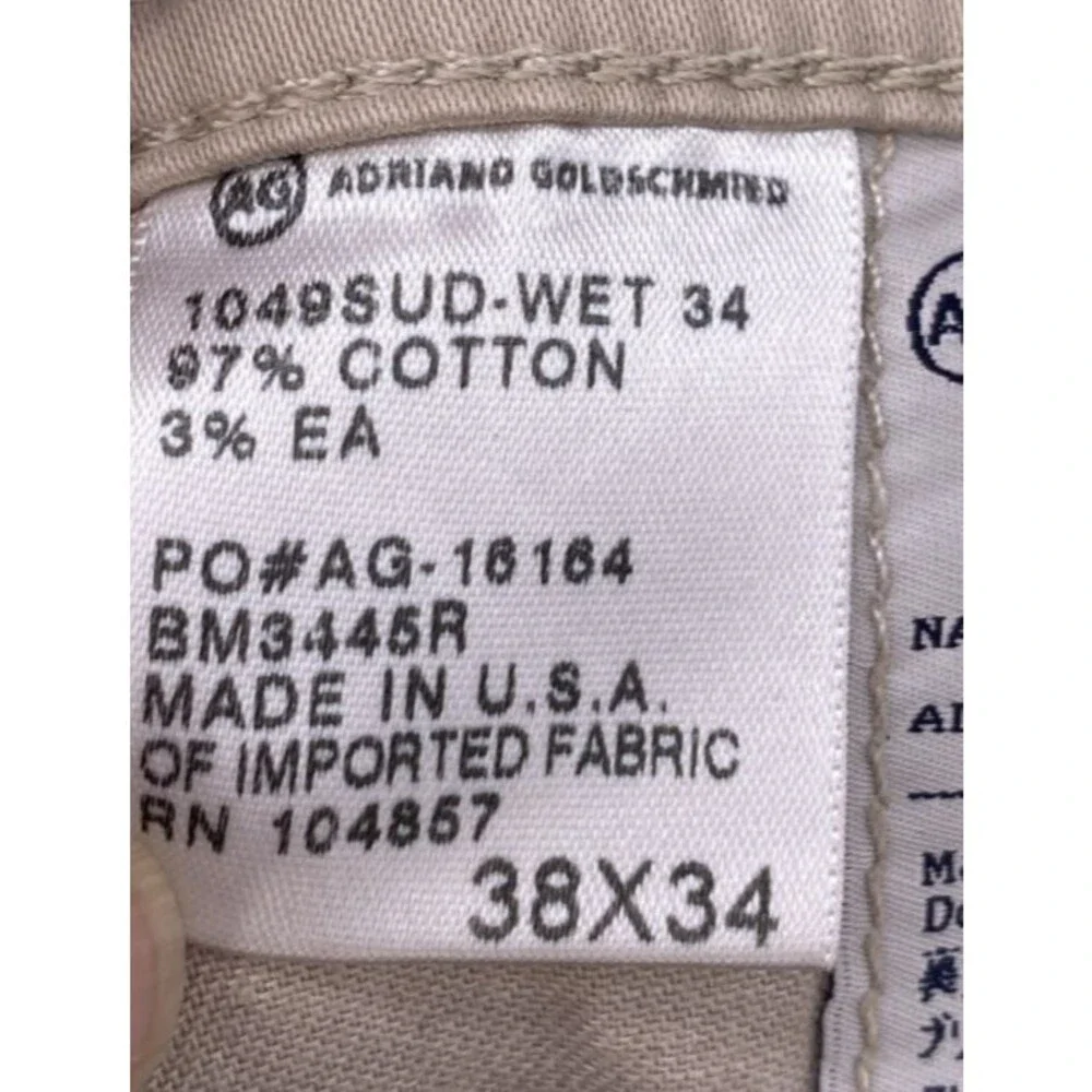 AG Adriano Goldschmied The Protege Straight Leg Pants 38x34 Khaki Tan Made in US